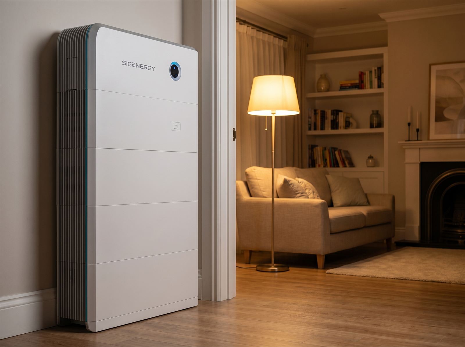 Sigenergy home battery beside a living room, powering an Irish home