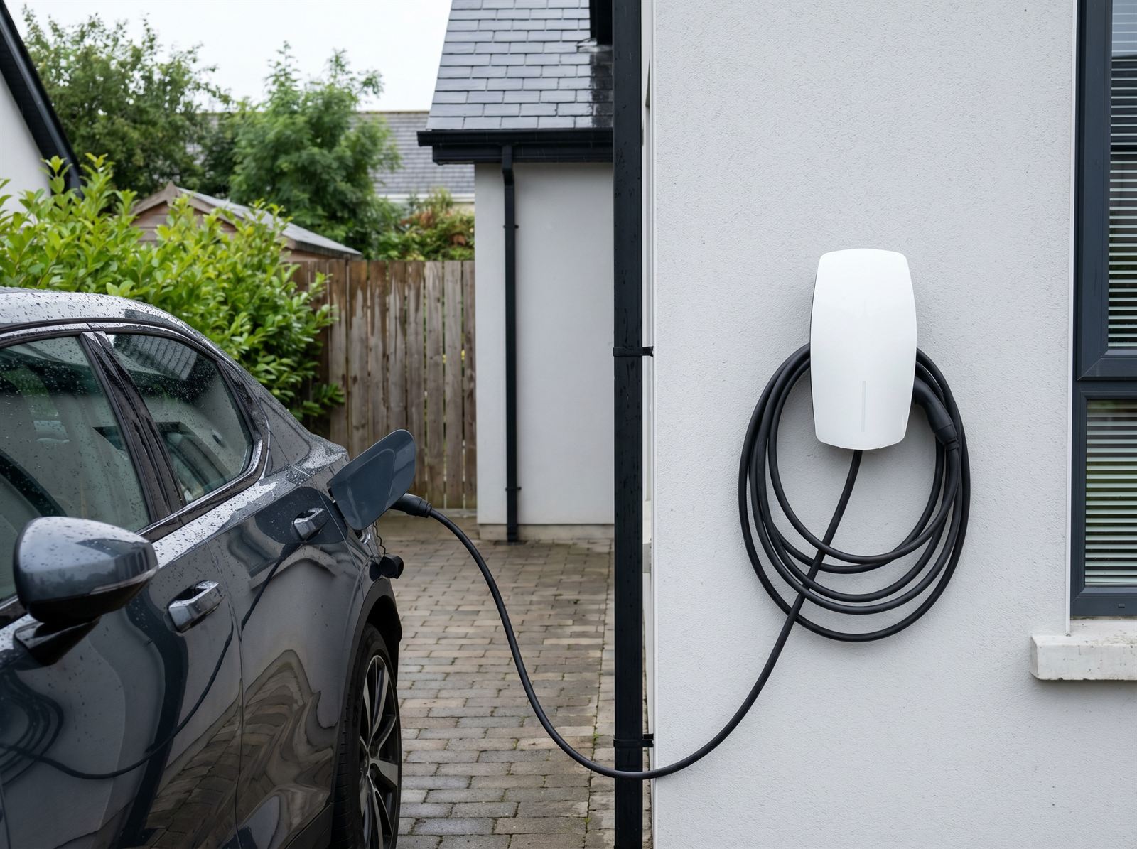 Home EV charger mounted on the wall of an Irish home